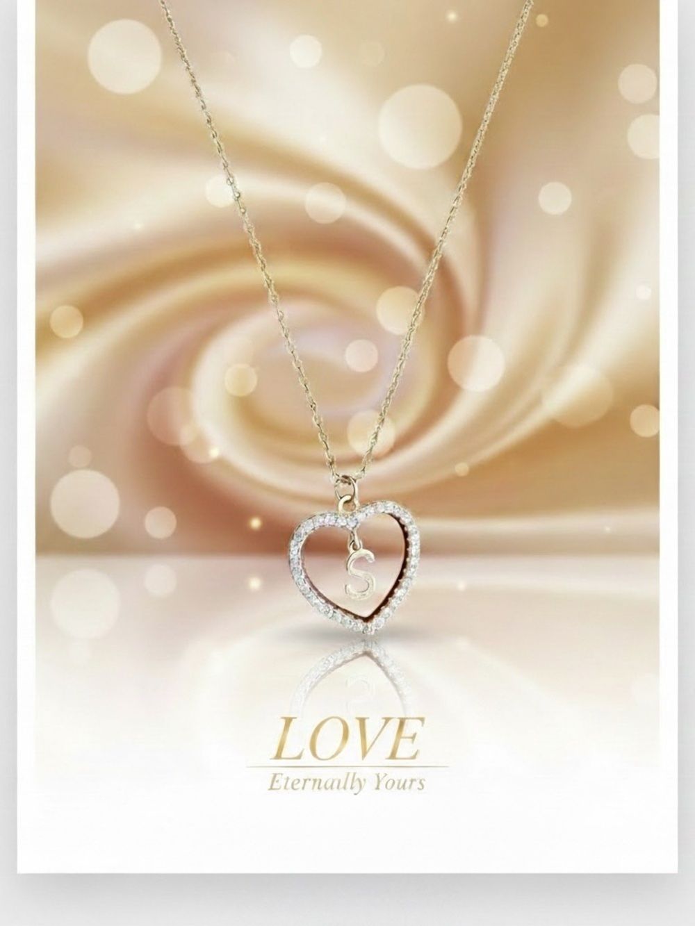 Gold Heart Pendant Necklace with Initial S Charm - LOVE Collection